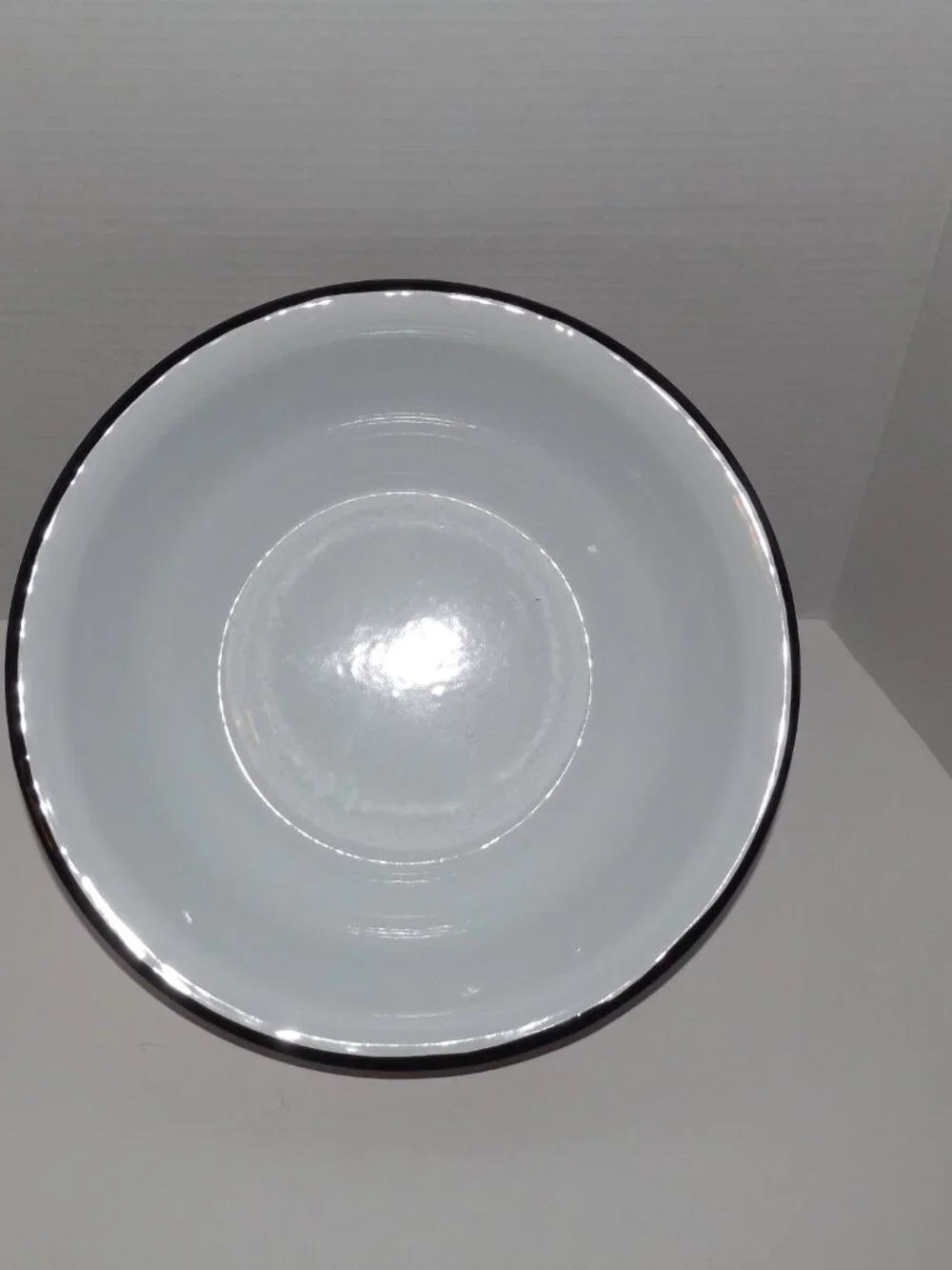 Vintage 12 ½” Red Swirl Enamelware Bowl Black Rim w/Rack Marks